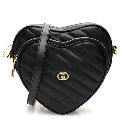 Gucci Calfskin Matelasse Diagonal Mini Interlocking G Heart Shoulder Bag Black 1 of 9