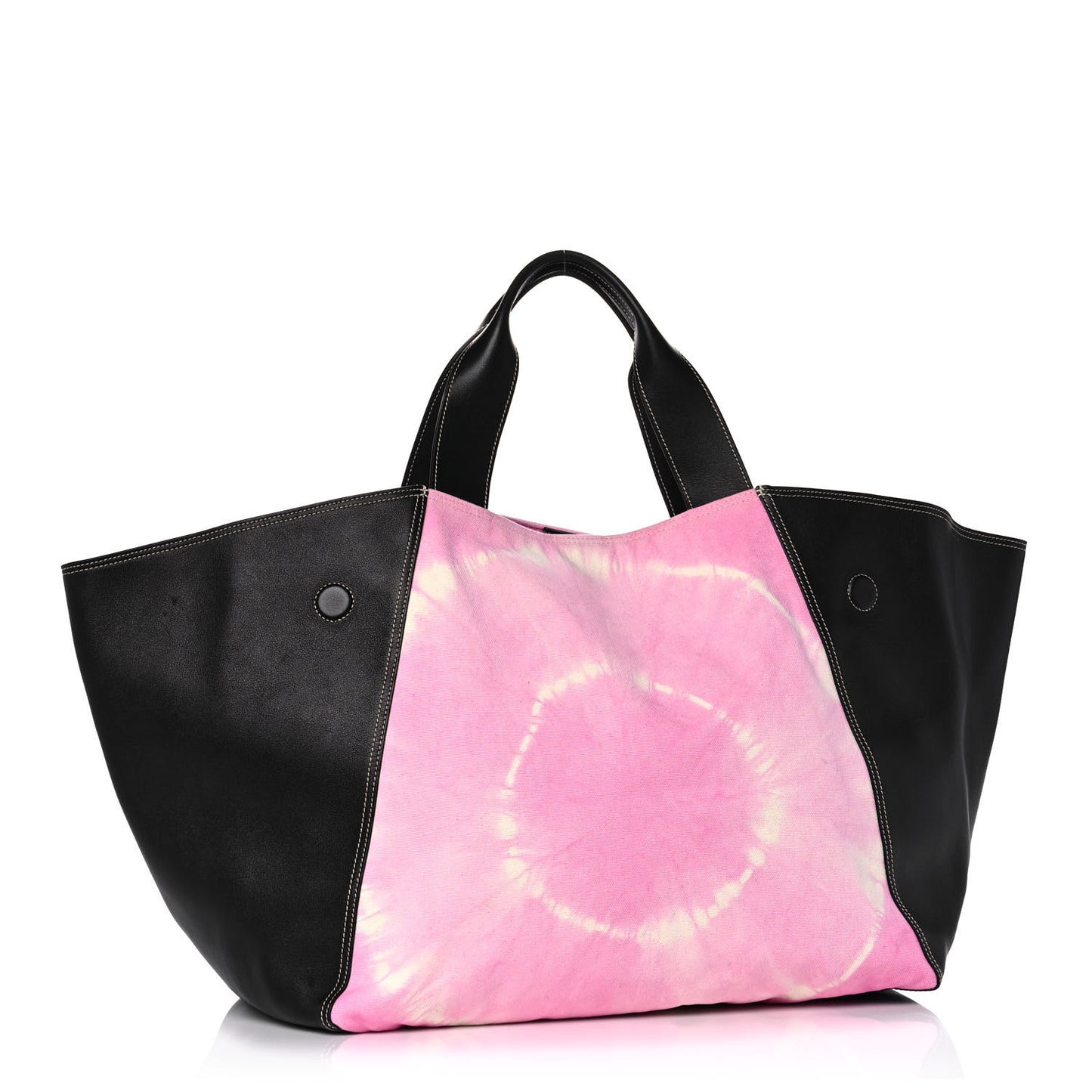 Canvas Smooth Calfskin Frame Tote Black Pink White