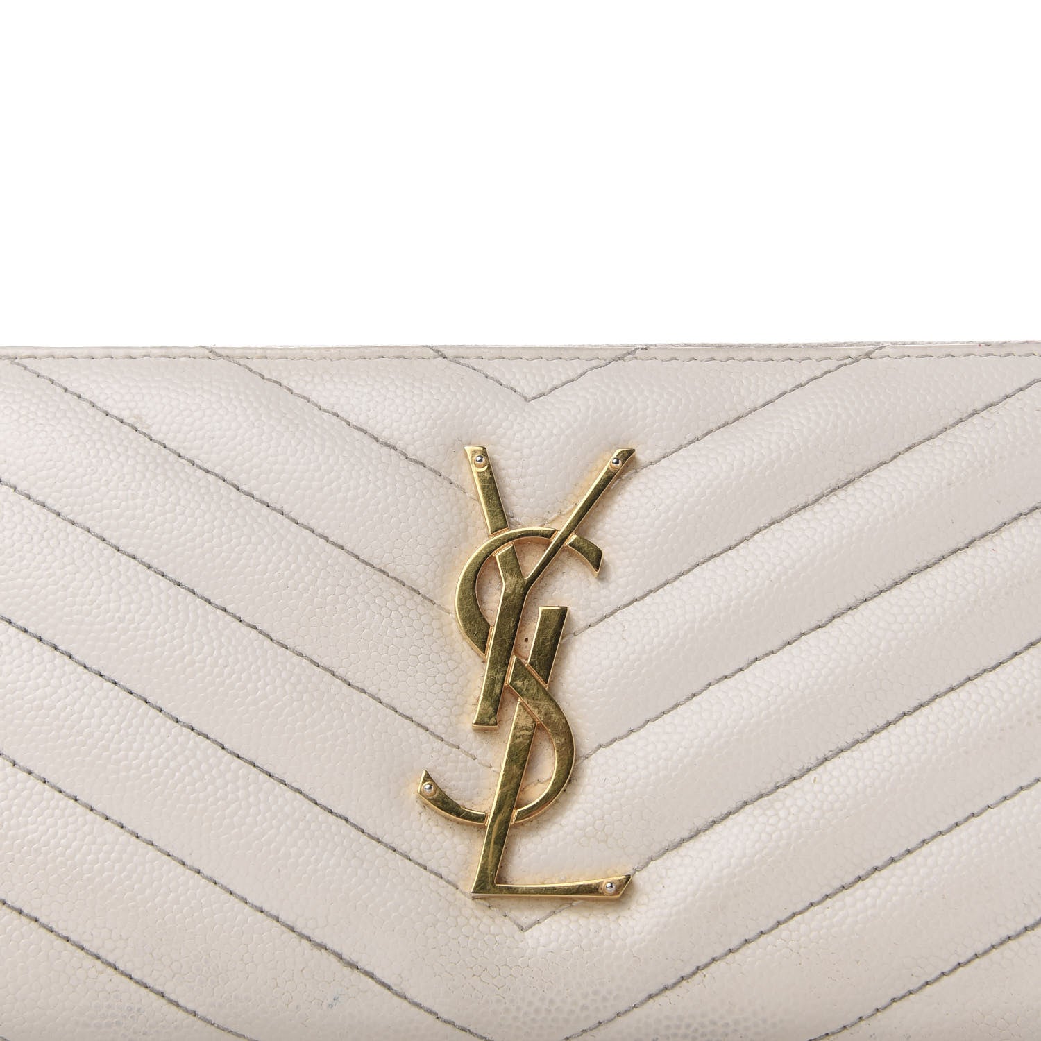 Saint Laurent Grain De Poudre Matelasse Chevron Monogram Zip Around Wallet Porcellana 7 of 11