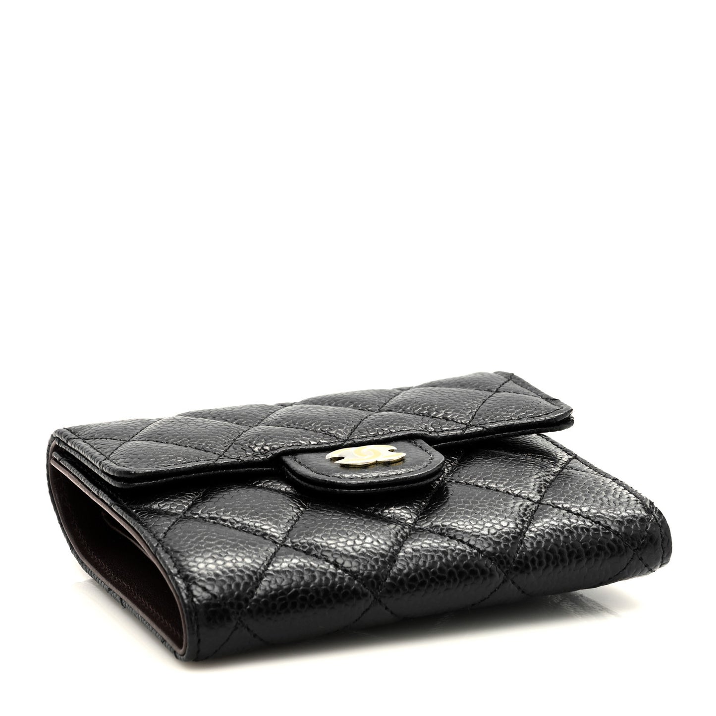Caviar Quilted Compact Flap Wallet Black