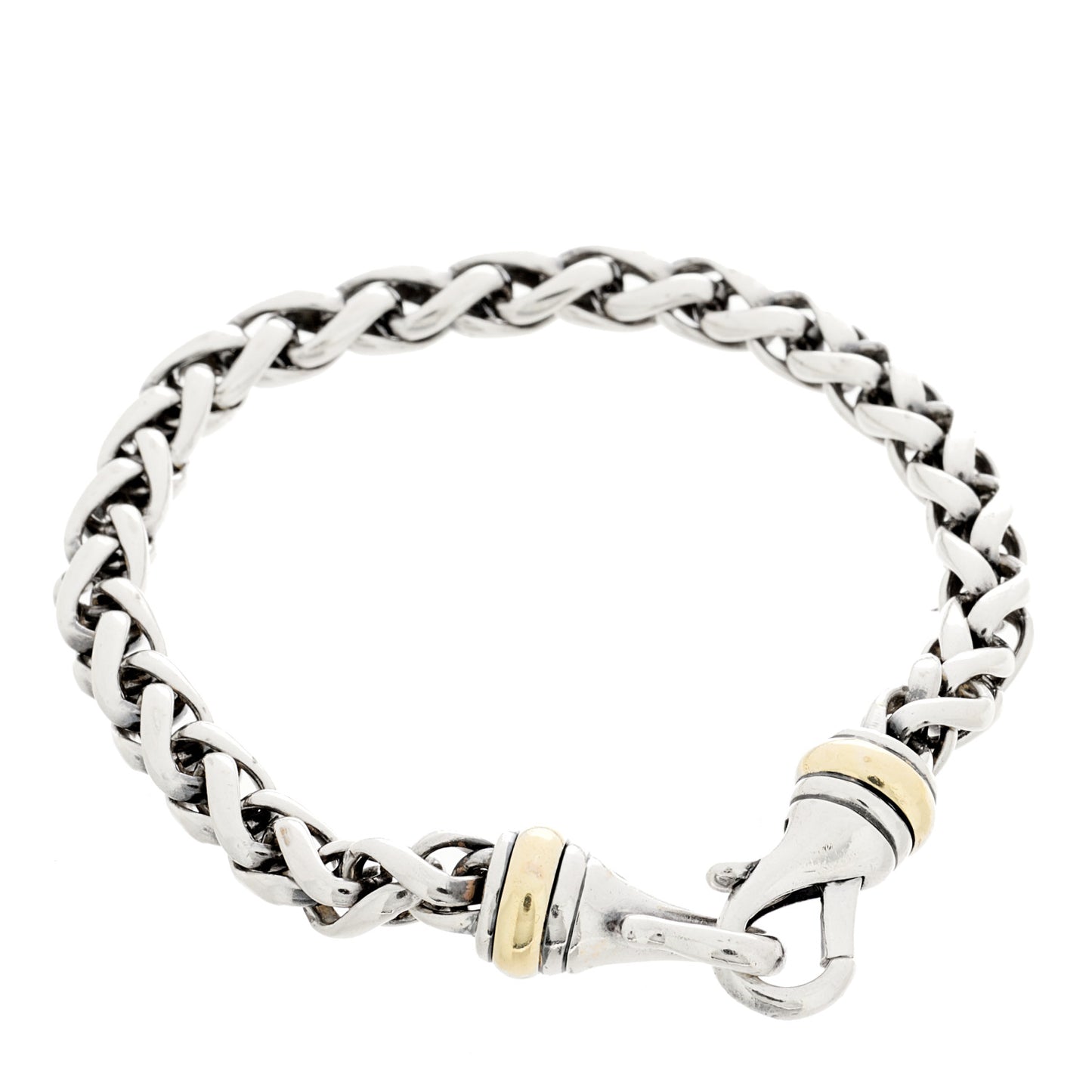 Sterling Silver 14K Yellow Gold 8mm Wheat Chain Bracelet