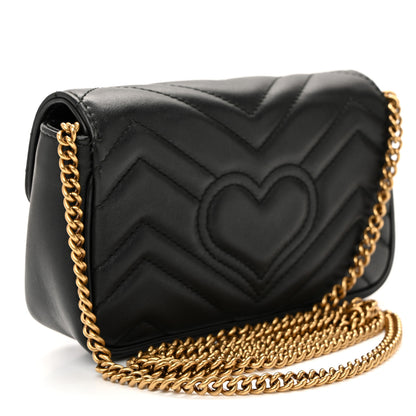 Gucci Calfskin Matelasse Super Mini GG Marmont Shoulder Bag Black 3 of 10