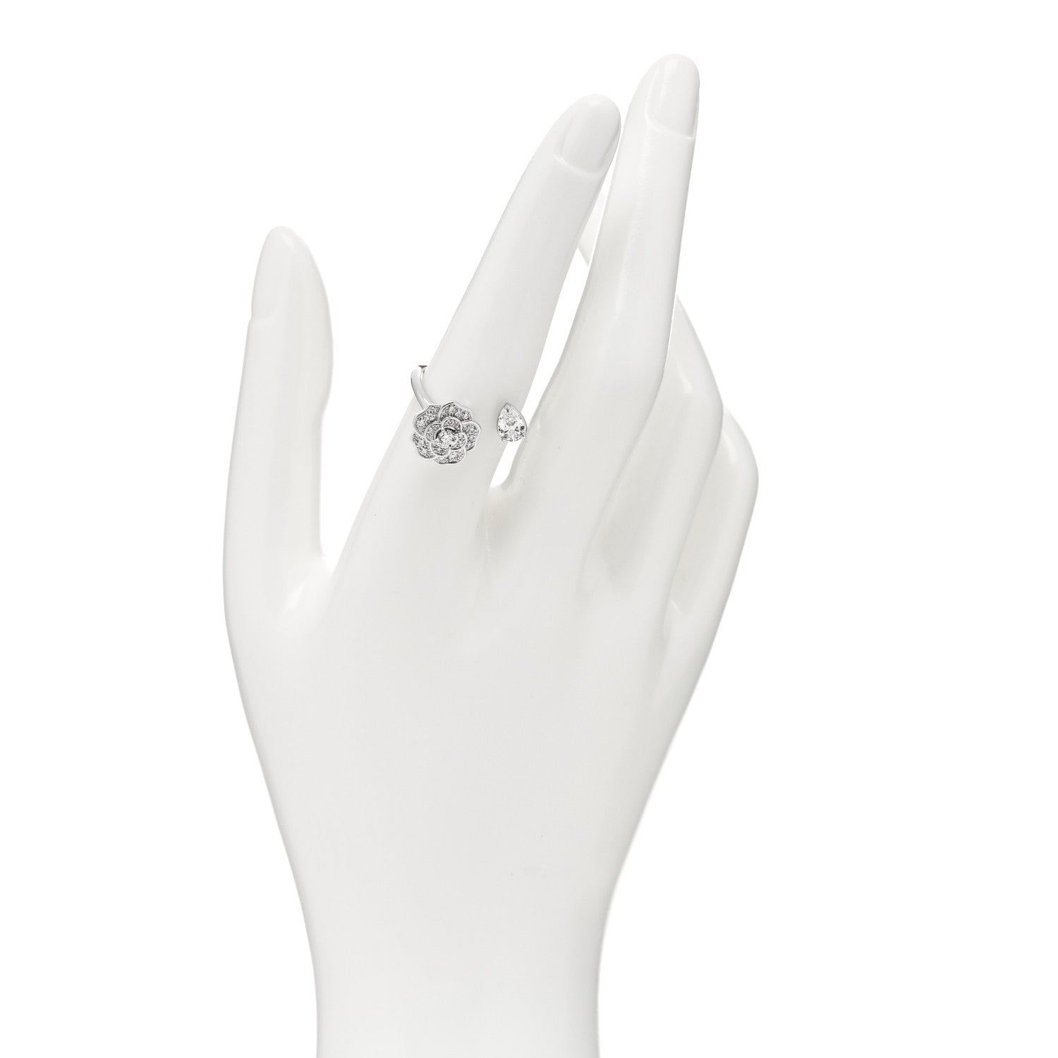 Chanel 18K White Gold Diamond Camelia Precieux Ring 58 8.25 3 of 6