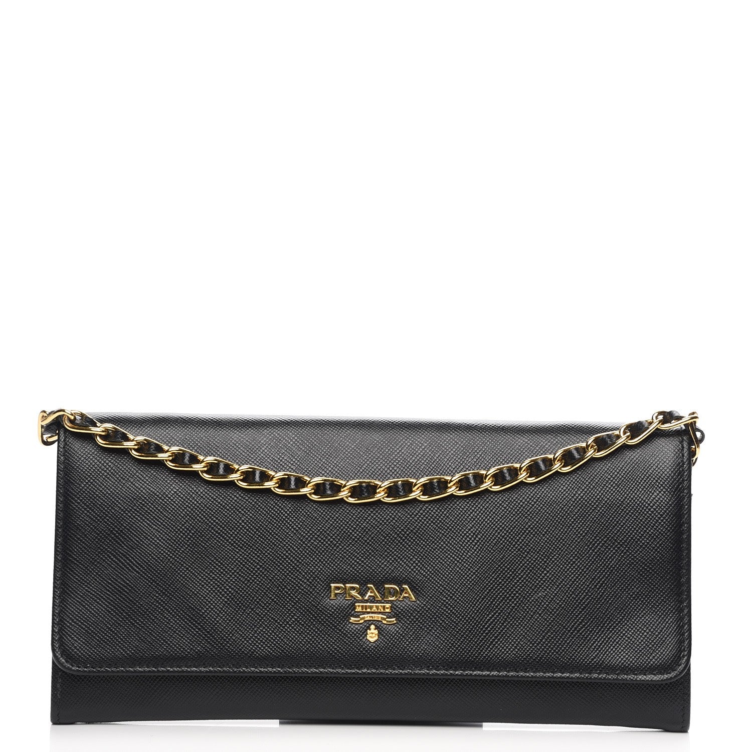 Prada Saffiano Metal Oro Chain Wallet Nero Black 1 of 9