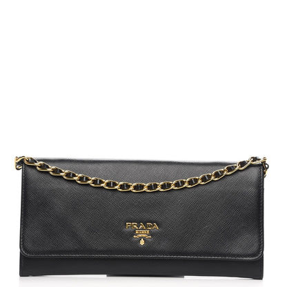 Prada Saffiano Metal Oro Chain Wallet Nero Black 1 of 9