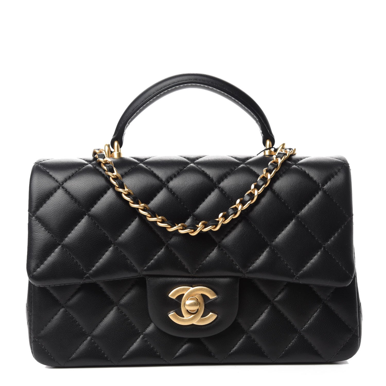Chanel Lambskin Quilted Mini Top Handle Rectangular Flap Black 1 of 11