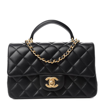 Chanel Lambskin Quilted Mini Top Handle Rectangular Flap Black 1 of 11