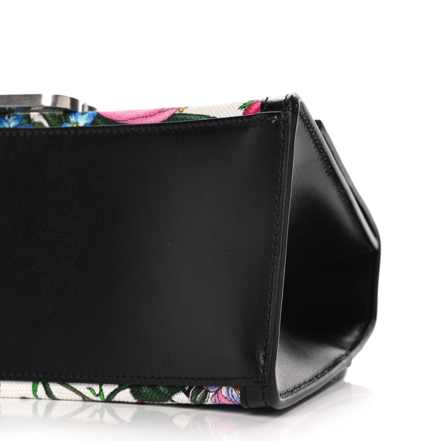 X GUCCI Canvas Boarded Plutone Calfskin Flora Logo Print Small Hourglass Top Handle Bag White Multicolor Black