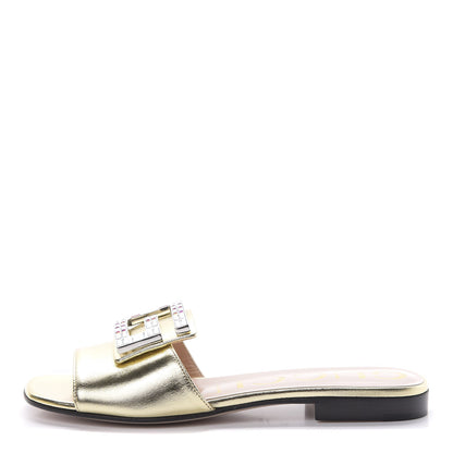 Gucci Metallic Nappa Crystal Square G Madelyn Slide Sandals 36 Gold 1 of 9