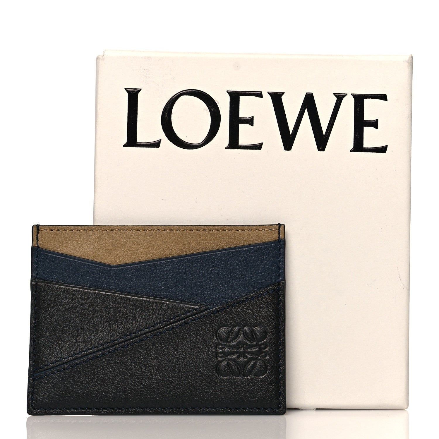 Loewe Calfskin Puzzle Colorblock Card Holder Dark Toffee Black 9 of 9