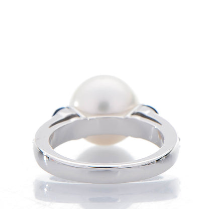 Mikimoto 18K White Gold Sapphire Diamond 11mm South Sea Cultured Pearl Ring 6 4 of 6