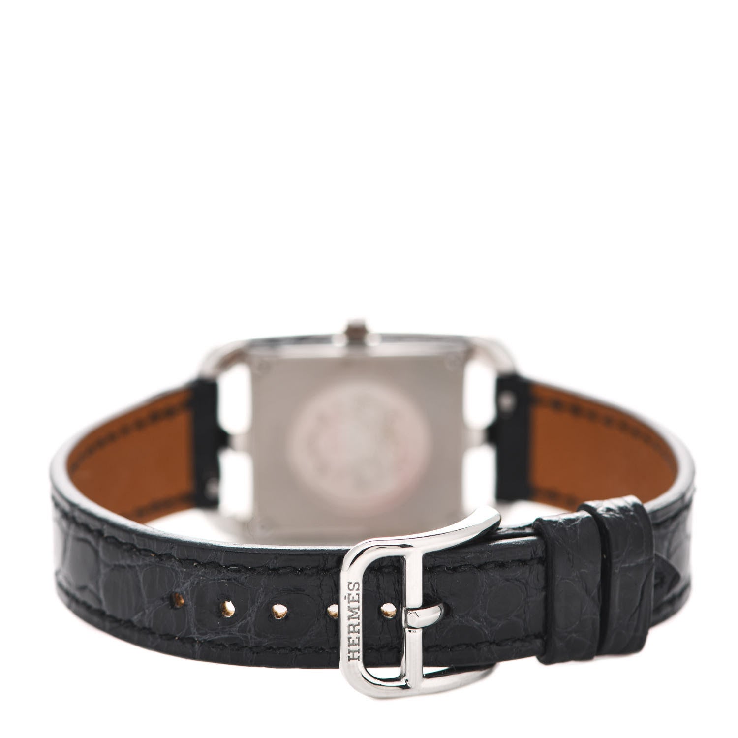 Hermes Stainless Steel Alligator Diamond Bezel Mother of Pearl 23mm Cape Cod Quartz Watch Noir 3 of 5