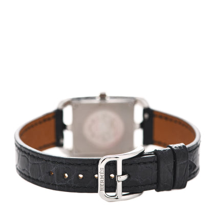 Hermes Stainless Steel Alligator Diamond Bezel Mother of Pearl 23mm Cape Cod Quartz Watch Noir 3 of 5