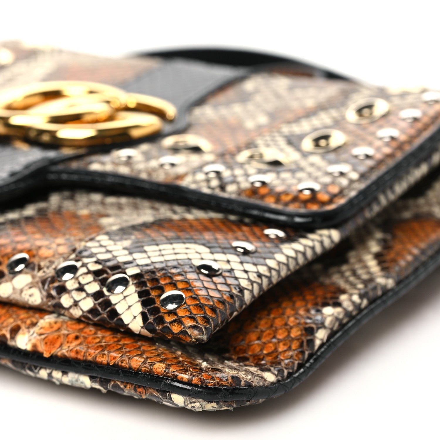 Gucci Snakeskin Medium Arli Flap Shoulder Bag Cognac Black 10 of 10