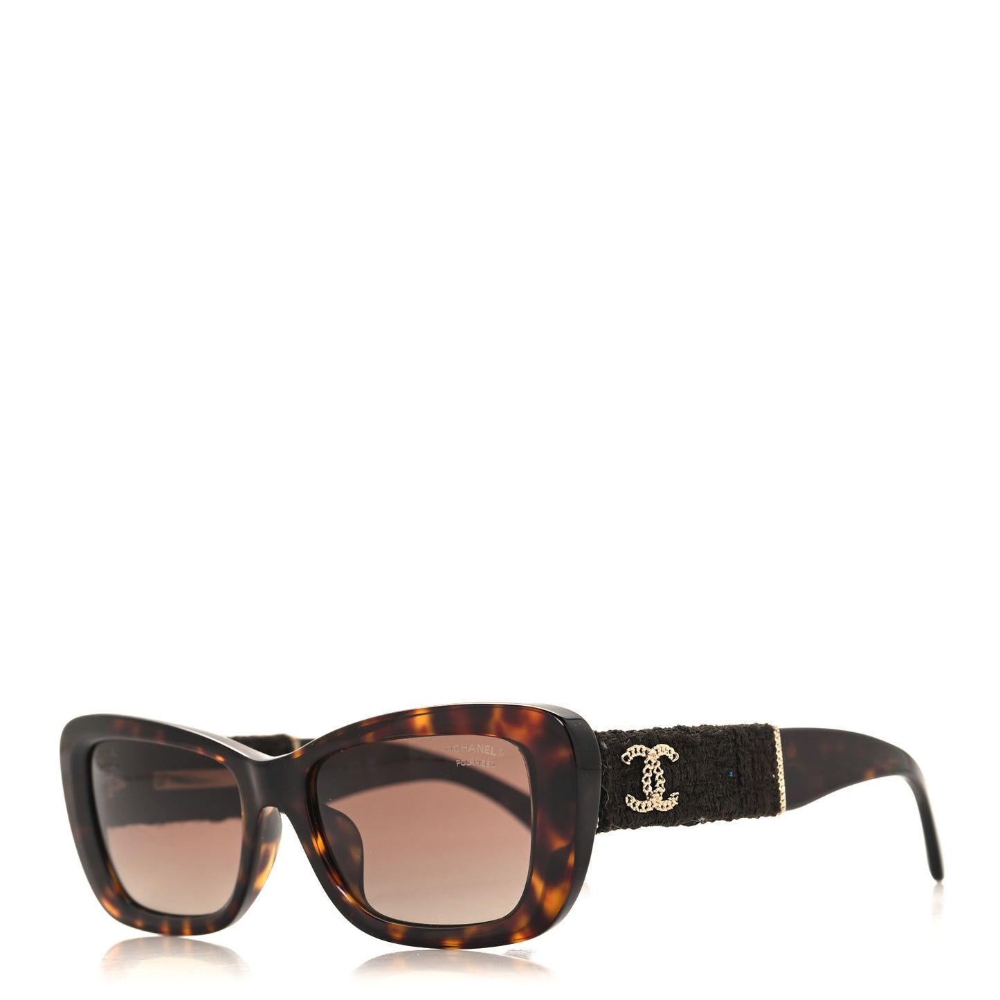 Acetate Tweed Wool CC Rectangle Sunglasses 5514 Tortoise