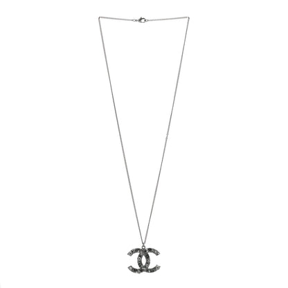 Chanel Crystal Pearl CC Pendant Necklace Silver Grey 2 of 3