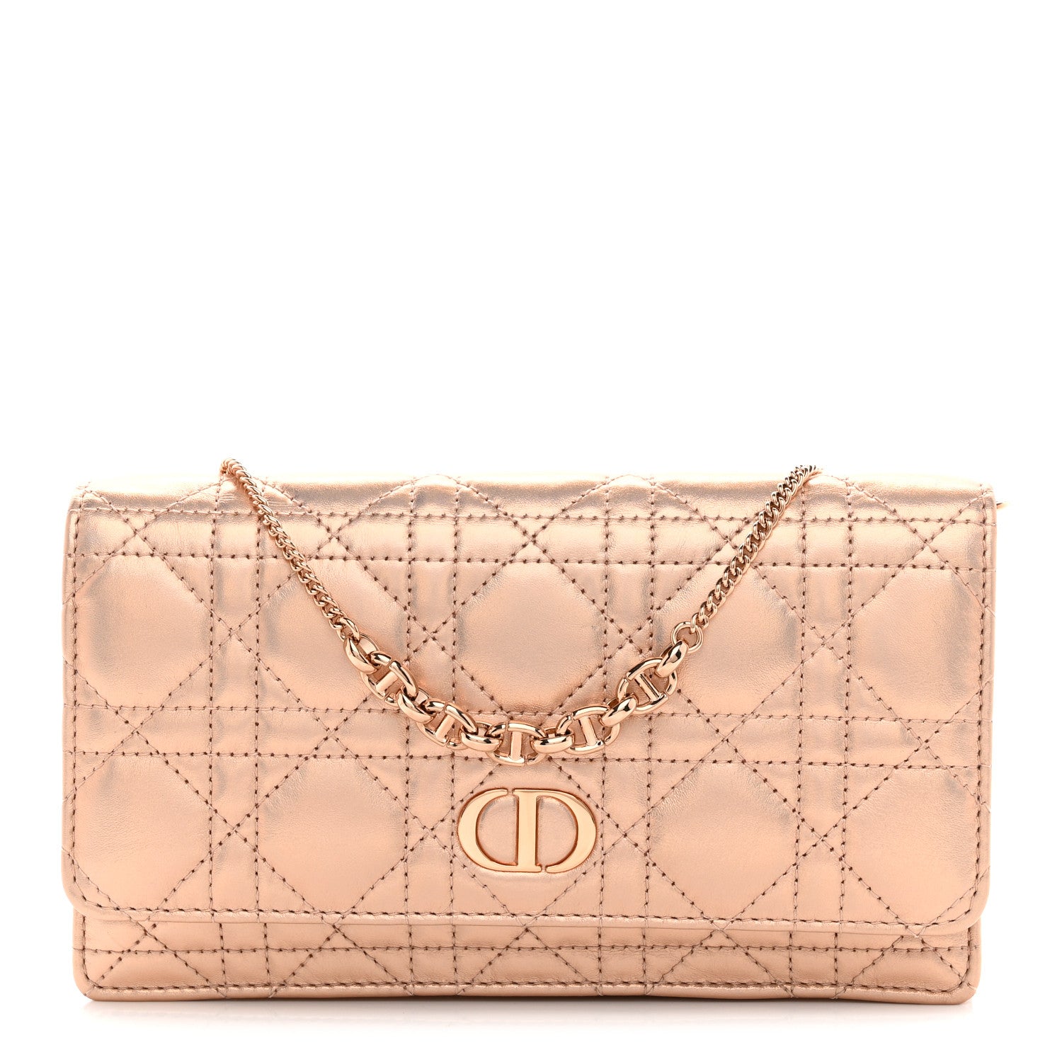 Christian Dior Iridescent Metallic Lambskin Cannage Caro Pouch with Chain Pink 1 of 9
