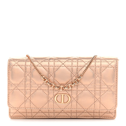 Christian Dior Iridescent Metallic Lambskin Cannage Caro Pouch with Chain Pink 1 of 9