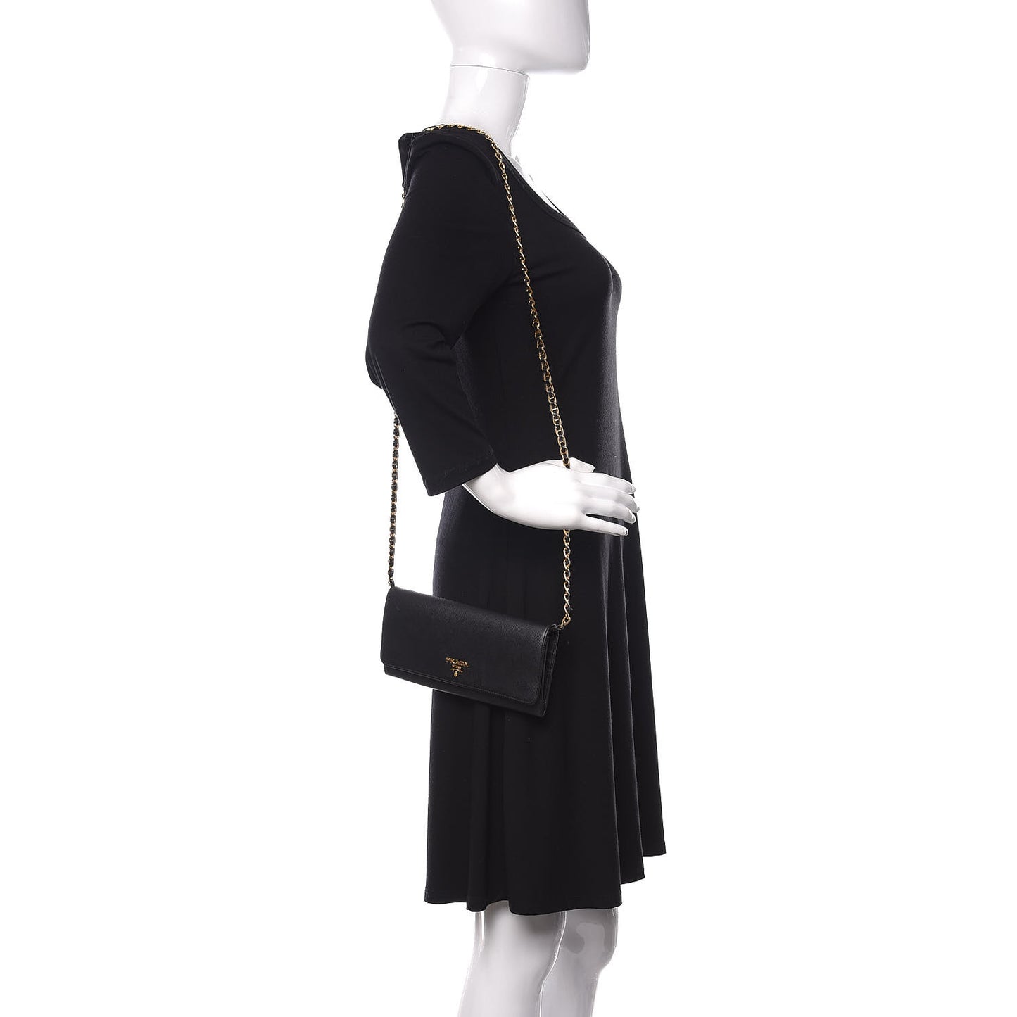 Saffiano Metal Oro Chain Wallet Black