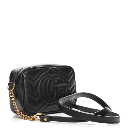 Gucci Calfskin Matelasse Mini GG Marmont Chain Shoulder Bag Black 3 of 7