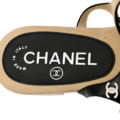 Chanel Lambskin Metal Camellia Thong Sandals 36.5 Black 6 of 11