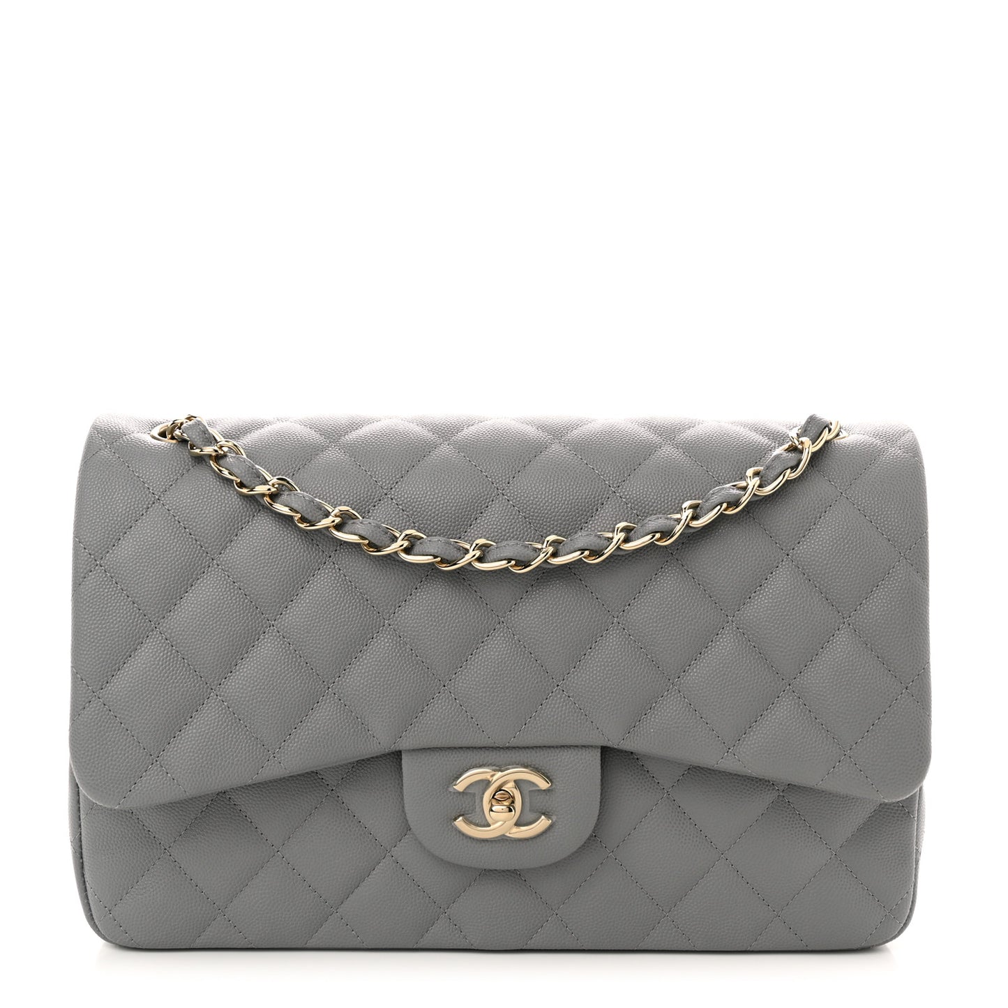 Caviar Quilted Jumbo Double Flap Grey