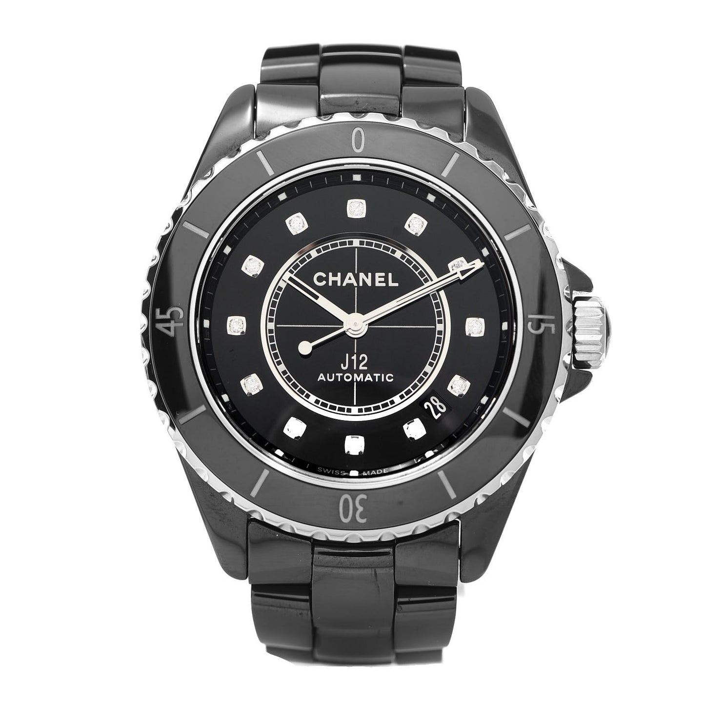 Stainless Steel Ceramic Diamond 38mm J12 Automatic Watch Black