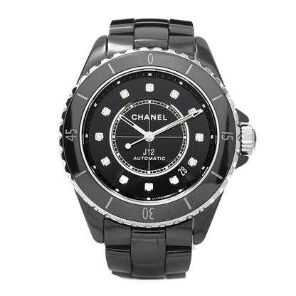 Chanel Stainless Steel Ceramic Diamond 38mm J12 Automatic Watch Black 1 of 6
