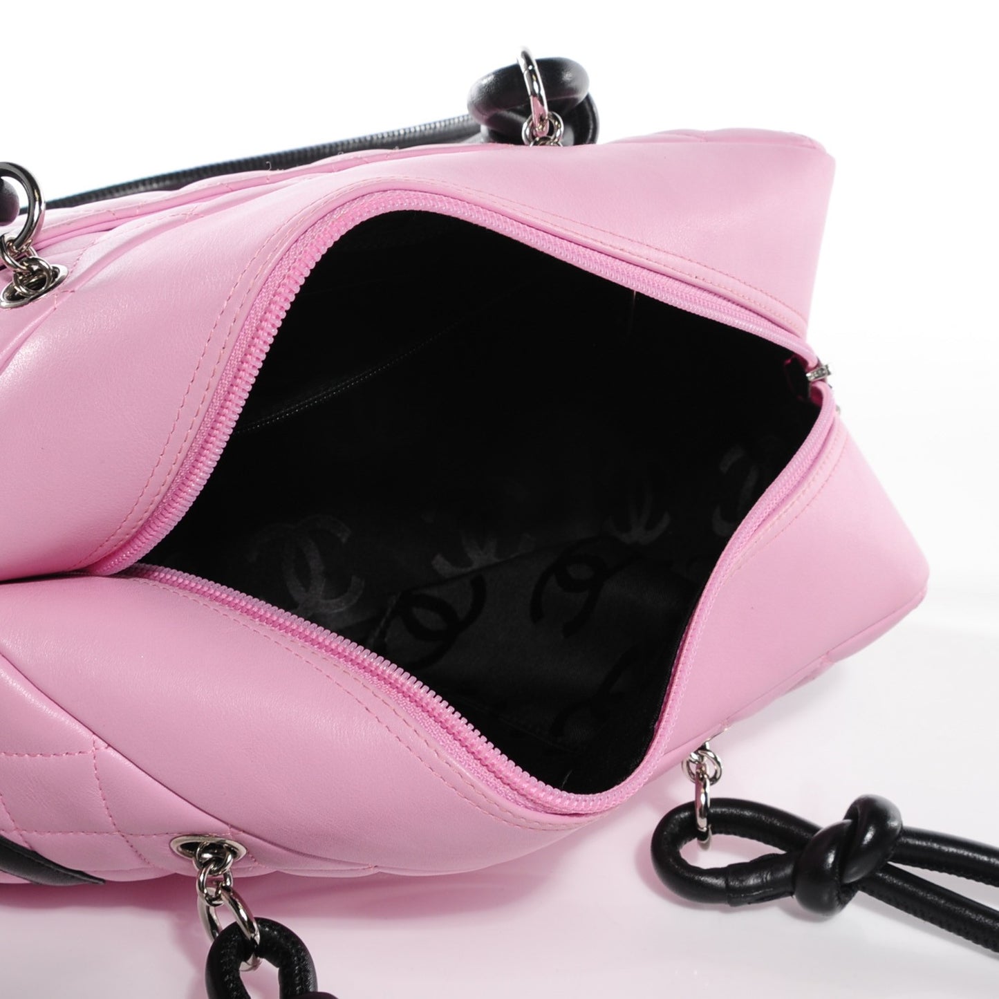 Calfskin Quilted Large Cambon Bowler Pink Black