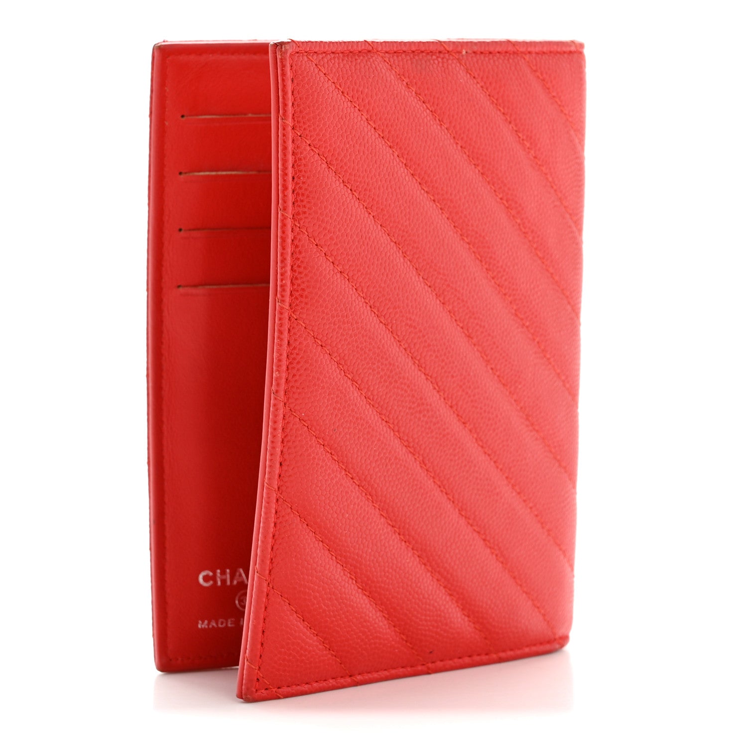 Chanel Caviar Chevron Quilted Passport Holder Red 3 of 9