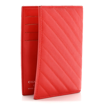 Chanel Caviar Chevron Quilted Passport Holder Red 3 of 9
