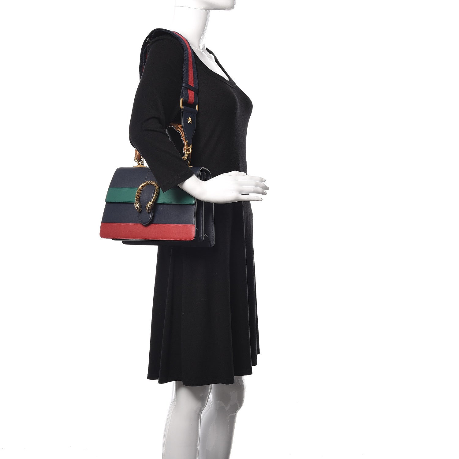 Gucci Moon Calfskin Bamboo Web Medium Dionysus Top Handle Bag Blue Emerald Hibiscus Red 2 of 9