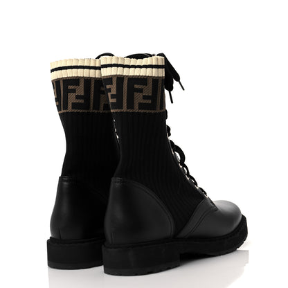 Fendi Calfskin Stretch Fabric Rockoko Biker Boots 37.5 Tobacco Black Marino 4 of 9