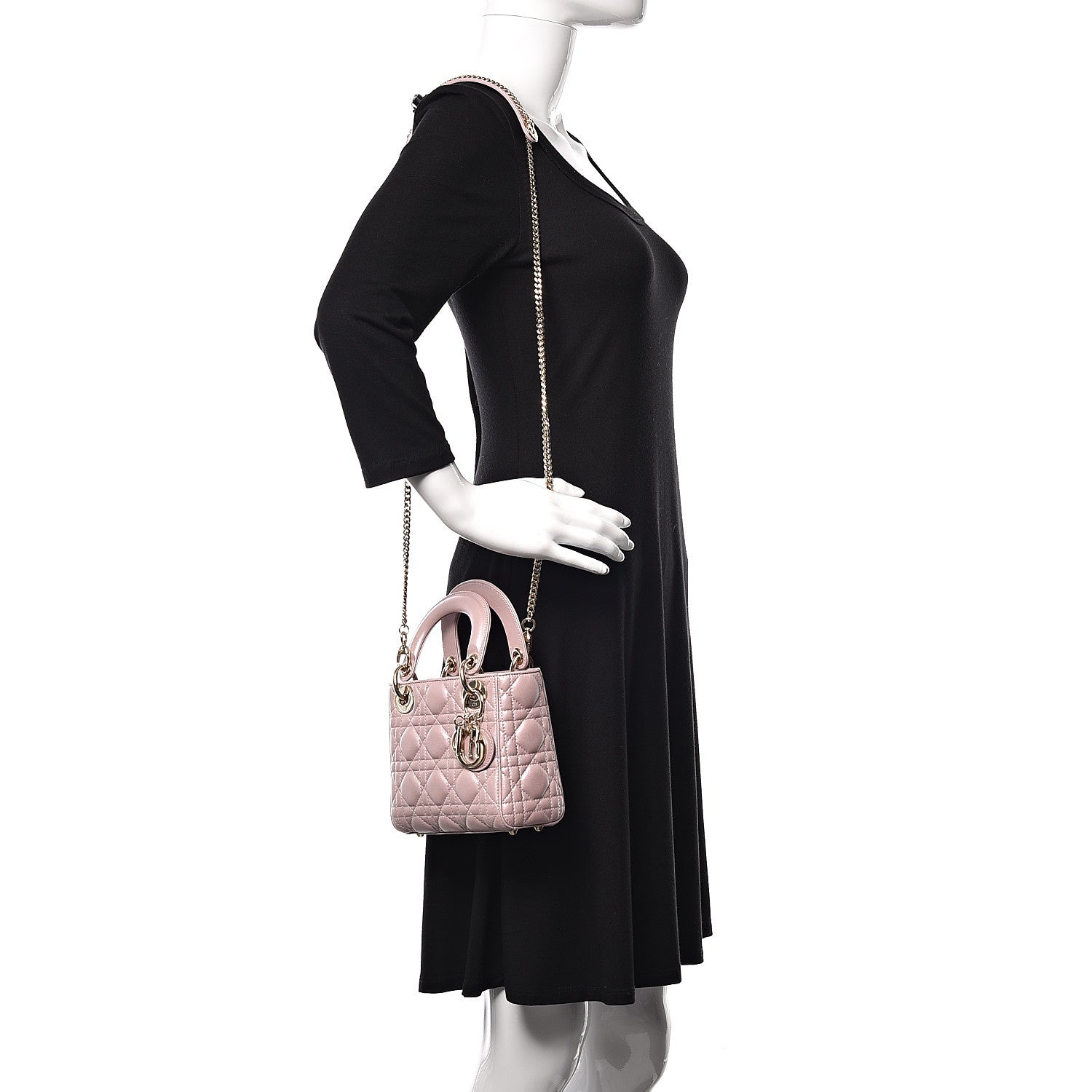 Christian Dior Metallic Lambskin Cannage Mini Lady Dior Lotus 2 of 14