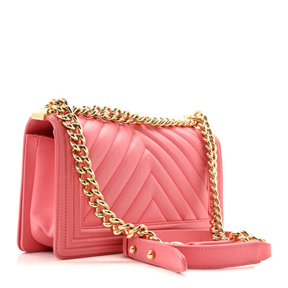 Chanel Lambskin Chevron Quilted Medium Boy Flap Pink 3 of 13