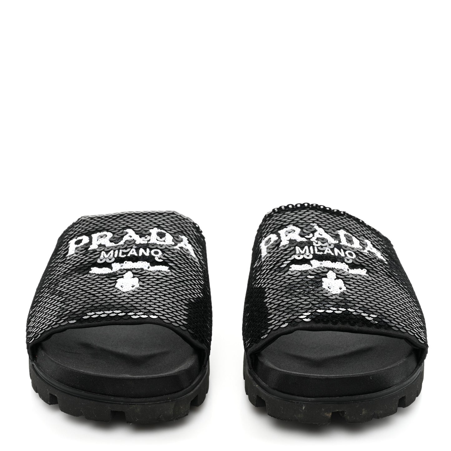 Paillettes Sequin Logo Slide Sandals 36 Black