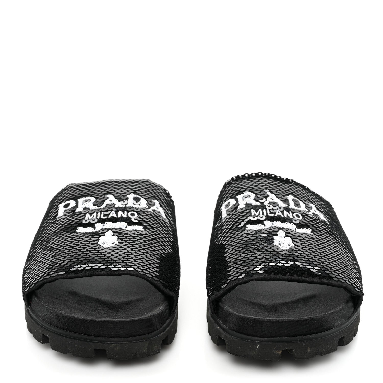 Prada Paillettes Sequin Logo Slide Sandals 36 Black 2 of 12