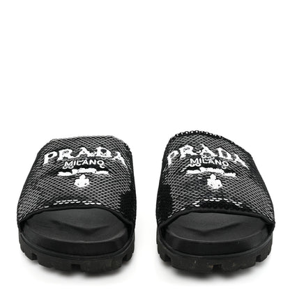 Prada Paillettes Sequin Logo Slide Sandals 36 Black 2 of 12