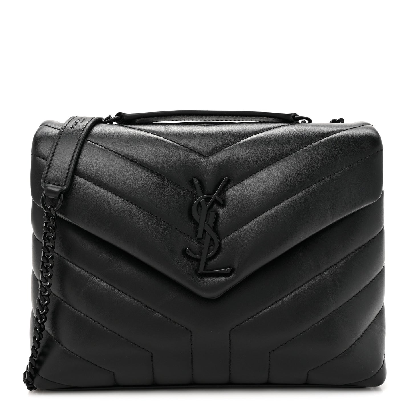 Calfskin Y Quilted Monogram Monochrome Small Loulou Chain Satchel Black