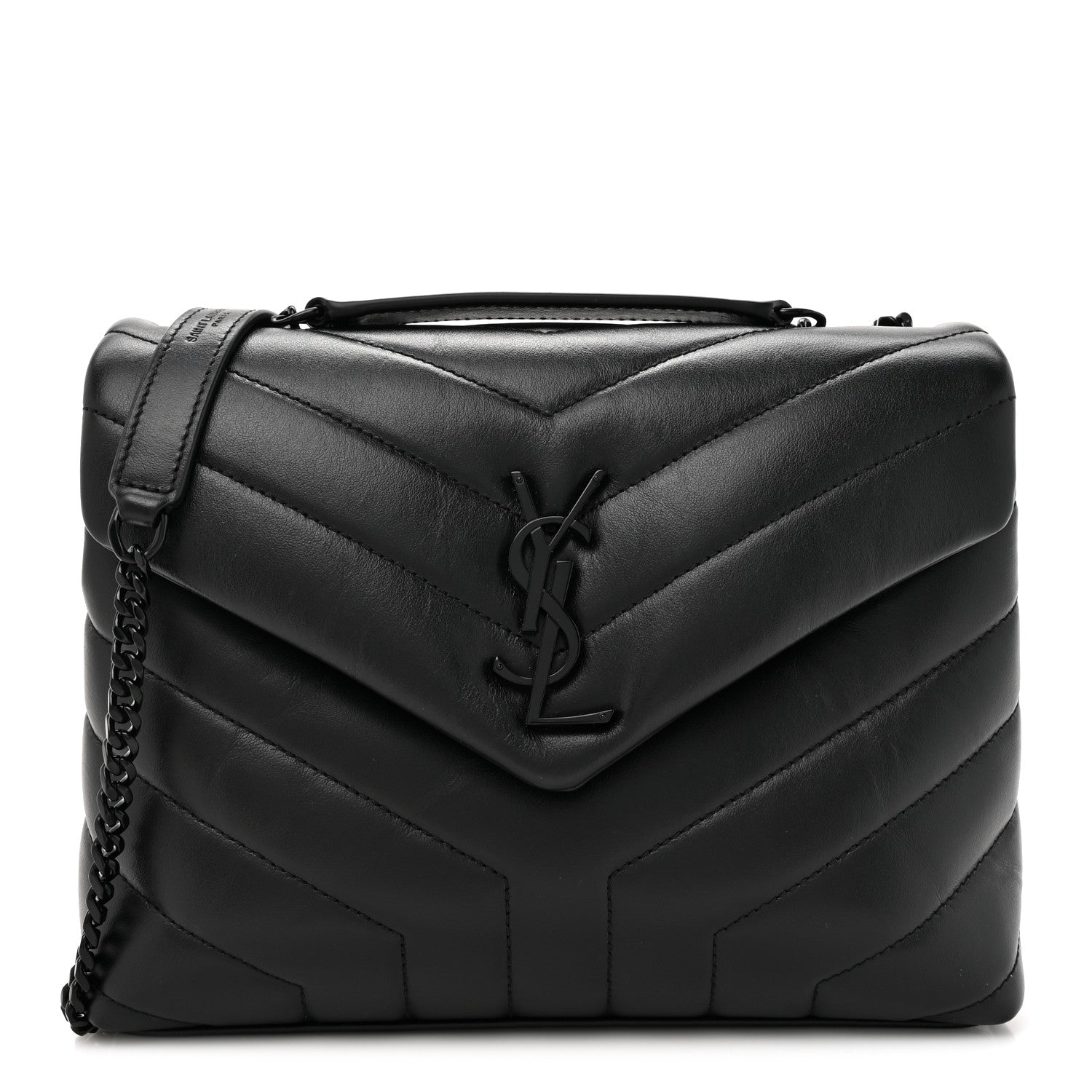 Saint Laurent Calfskin Y Quilted Monogram Monochrome Small Loulou Chain Satchel Black 1 of 10