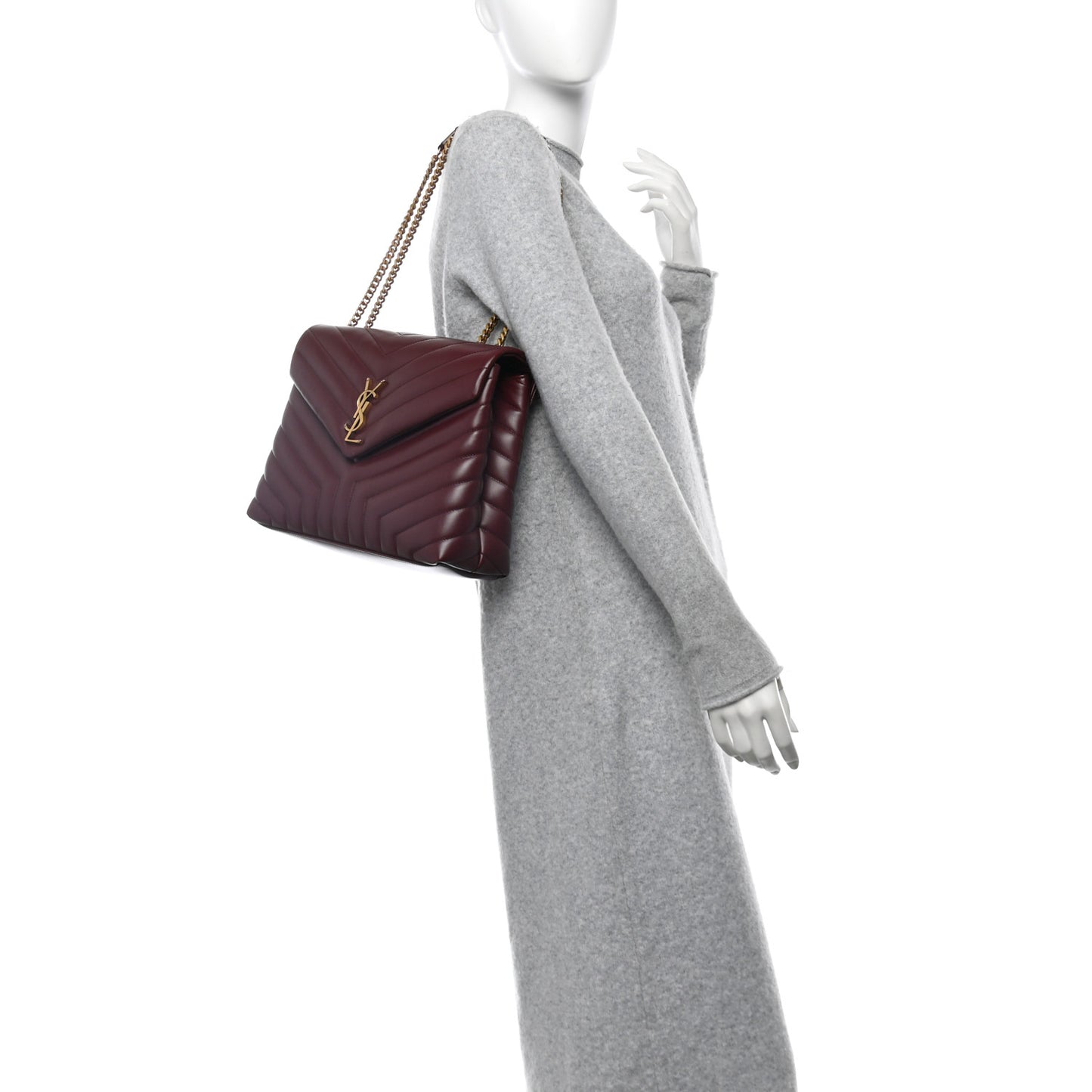 Calfskin Y Quilted Monogram Medium Loulou Chain Satchel Rouge Legion