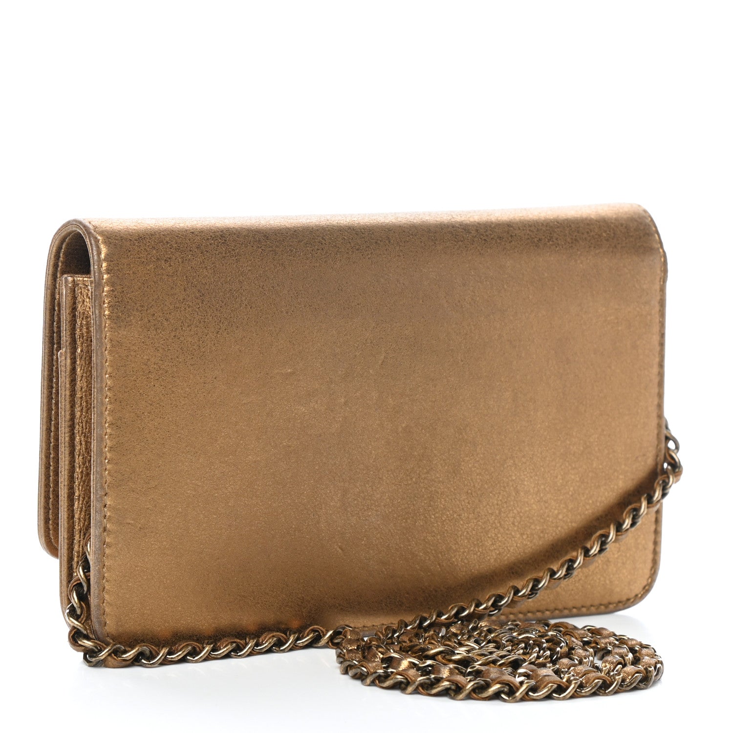 Chanel Metallic Lambskin Timeless Wallet on Chain WOC Gold 3 of 12