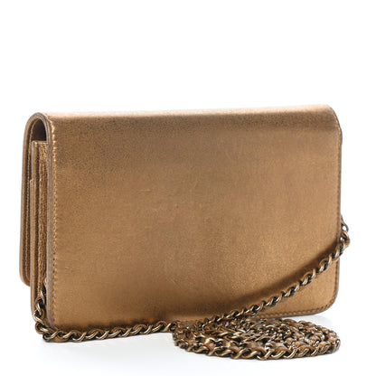 Chanel Metallic Lambskin Timeless Wallet on Chain WOC Gold 3 of 12