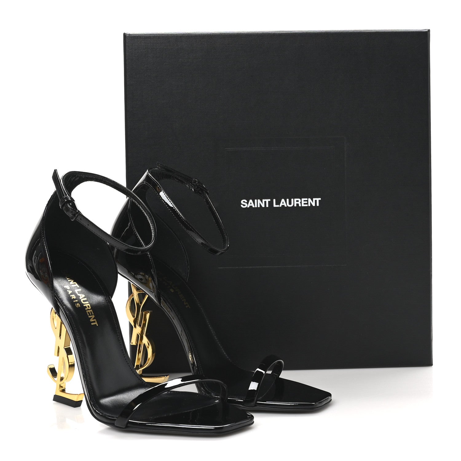Saint Laurent Patent Calfskin Opyum 110 Sandals 36.5 Black Gold 10 of 10