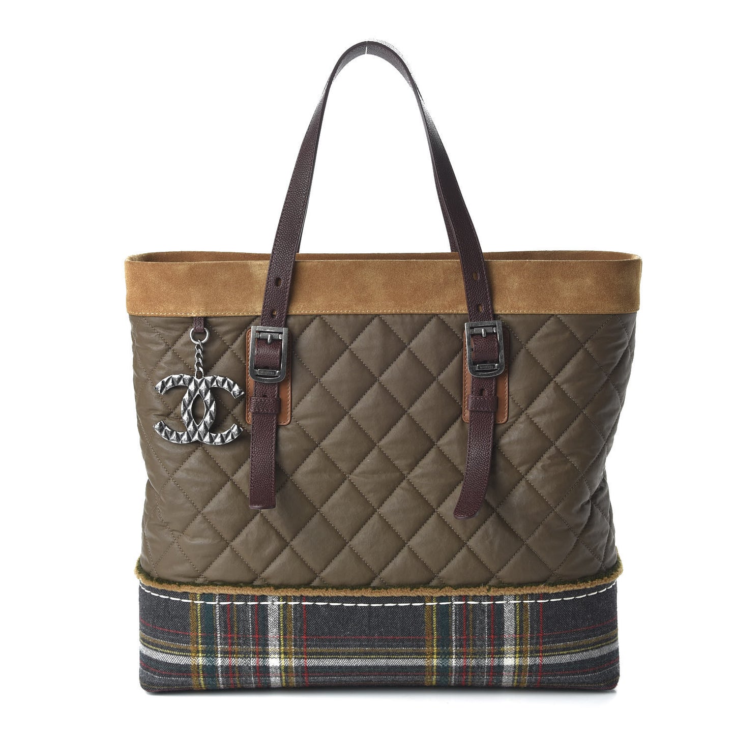 Coated Canvas Quilted Paris Edinburgh Tote Green Brown Multicolor
