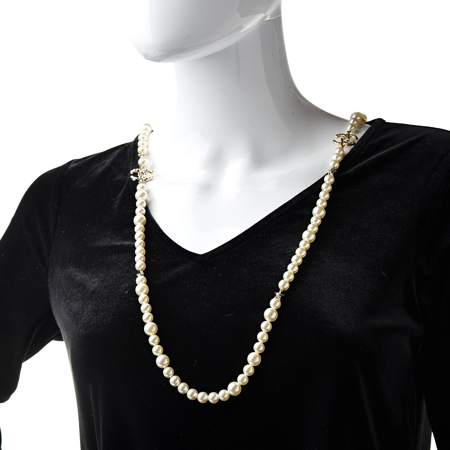Chanel Graduated Pearl CC Long Necklace Gold 2 of 5