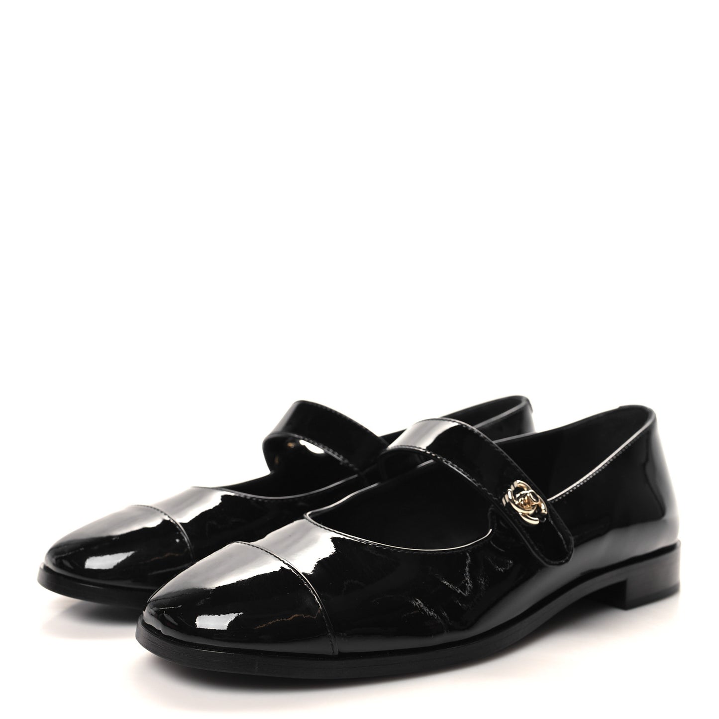 Patent Calfskin Mary Janes Flats 40.5 Black