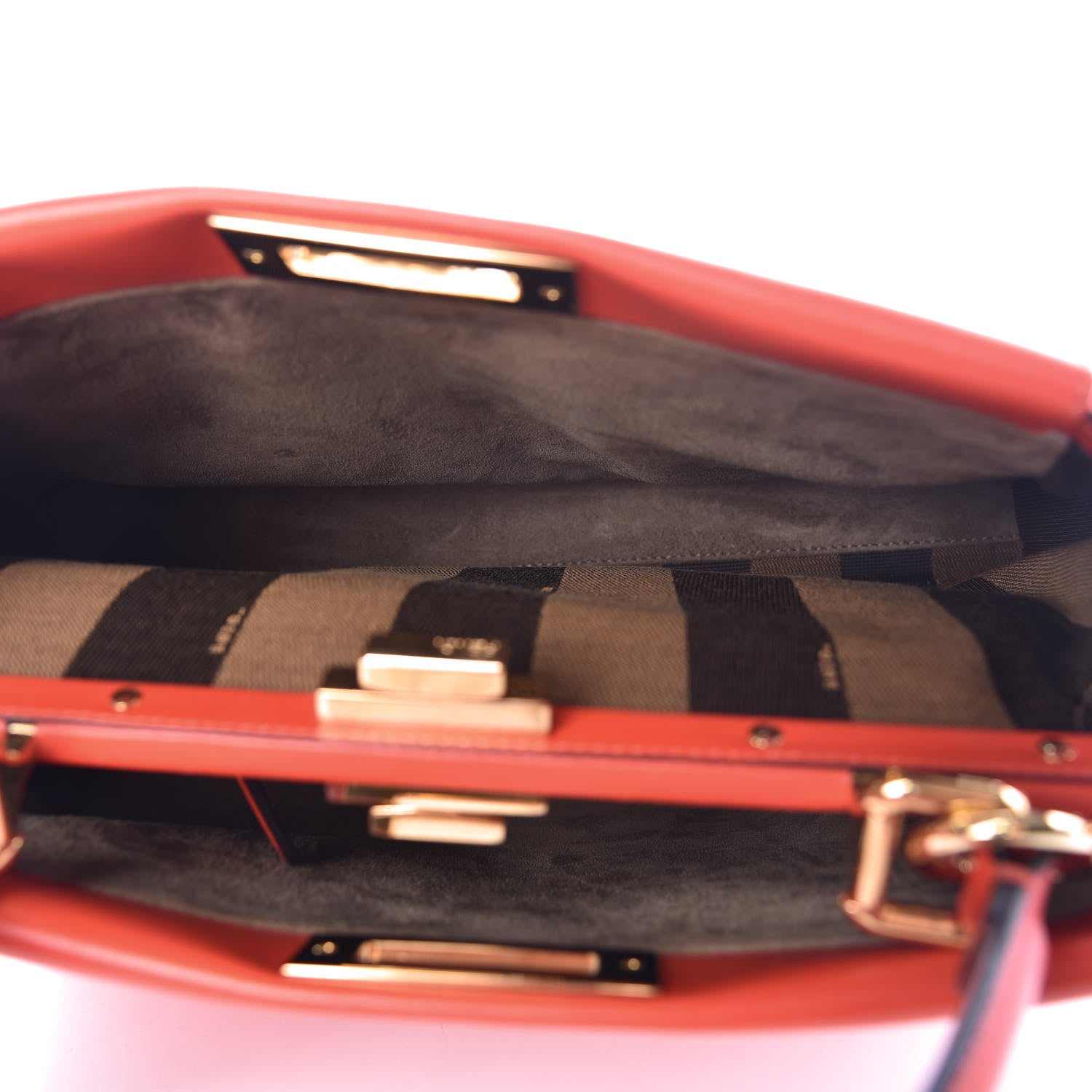 Fendi Vitello Morgan Fabric Jacquard Pequin Medium Peekaboo Iconic Satchel Papavero Tobacco Black 6 of 10