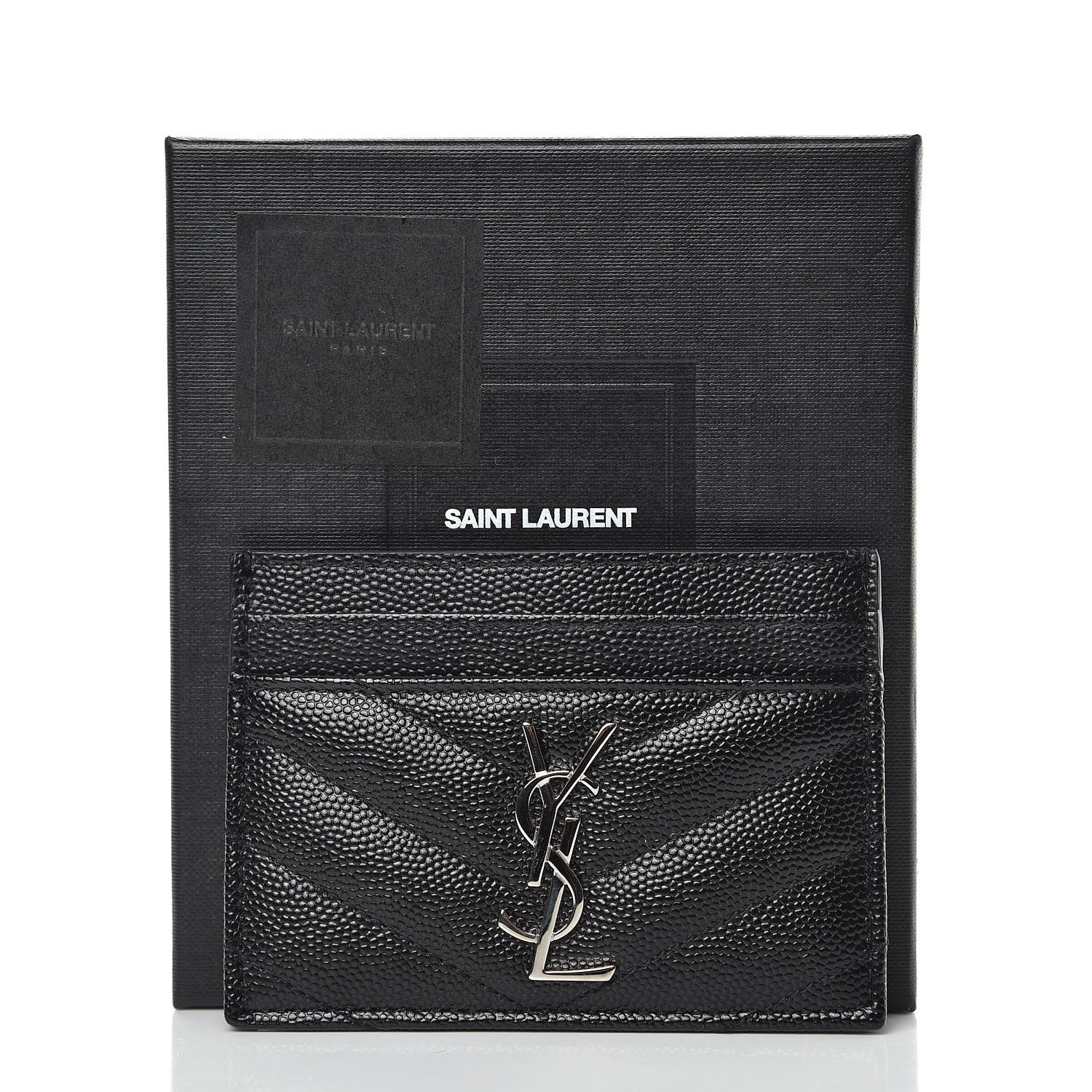 Saint Laurent Grain De Poudre Matelasse Chevron Monogram Credit Card Case Black 7 of 7