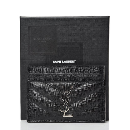Saint Laurent Grain De Poudre Matelasse Chevron Monogram Credit Card Case Black 7 of 7